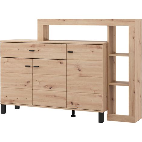 Credenza Piriap, Madia un Cassetto, 5 Ripiani, Apertura Battente, Scorrevole, 145x35x101h cm Marrone Rovere Nodi