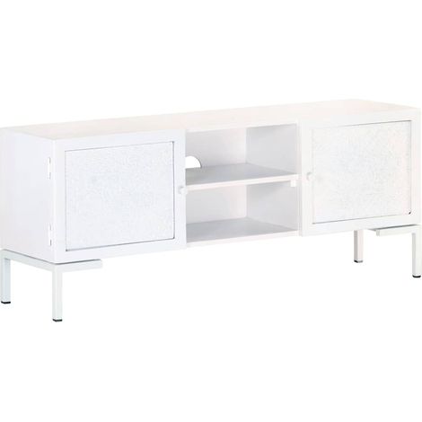 Mobile Porta TV Bianco 115x30x46cm in Legno Massello di Mango vidaXL (1/5)