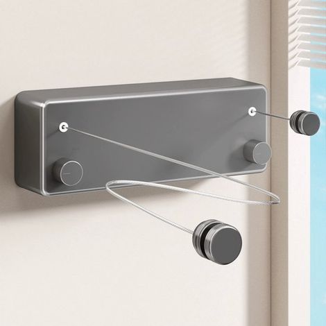 Étendoir à linge rétractable - Fil à linge - Fil à linge avec âme en acier - Étendoir à linge rétractable - Étendoir à linge gain de place - Longueur 4,2 m - 24 x 8,7 x 5,6 cm - Gris anthracite - Acie (1/5)