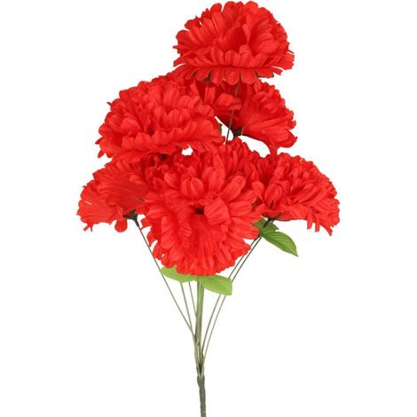 Strauß aus 10 künstlichen roten Chrysanthemen mit Gras – Dekoration zum Allerheiligentag (1/4)