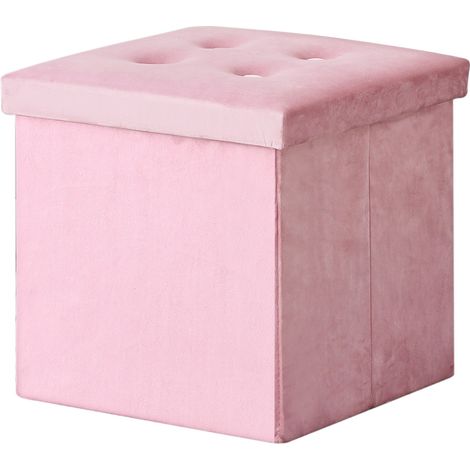 Hobag – Coffre de rangement pouf pliable en velours 38cm – Couleur rose – Rangement esthétique et pratique pour intérieur