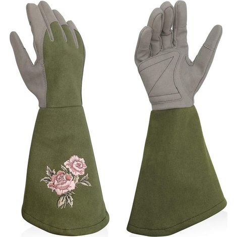 Guantes para podar rosas, guantes de trabajo, guantes, guantes resistentes a las espinas, guantes de jardinería bordados, verde (1/5)