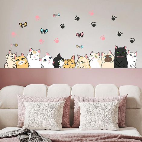 Autocollants Muraux Chat Mignon Décor Mural Adhésifs pour Salon Chambre Mur TV Lot de 2 (1/4)