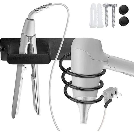 Wandmontierter Haartrocknerhalter, Aluminium-Haarglätterhalter, Wandhalterung für Haartrockner-Organizer, Haartrocknerhalter für Hotel, Badezimmer, Friseursalon, Schwarz (1 Stück) (1/4)