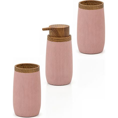 Set accessori bagno con dispenser e due portaspazzolini rosa cipria Blob (1/5)