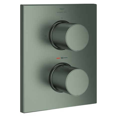 GROHE Thermostat Grohtherm F 100752, mit integrierter 2-Wege Umstellung, für Wanne oder Brause mit mehr als einem Abgang, Fertigmontageset für Rapido T 35 500, ohne Unterputz-Einbaukörper, satin steel