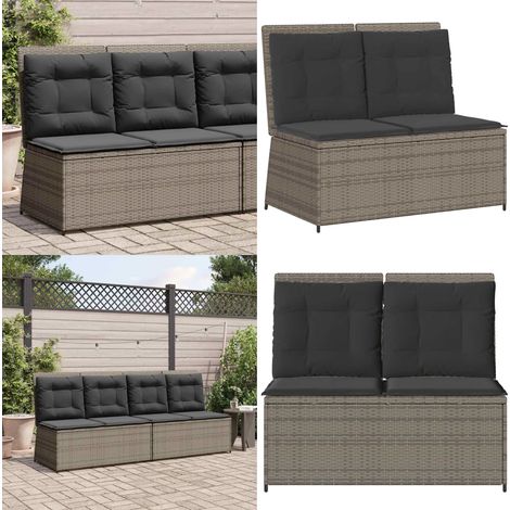 Gartenbank Verstellbar mit Kissen Grau Poly Rattan - Relaxbank - Sitzbank (1/5)