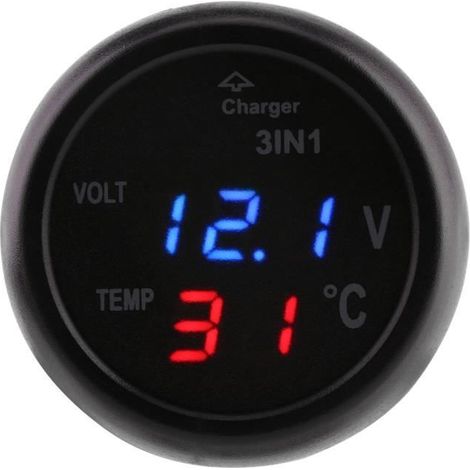 HURRISE allume-cigare USB Double affichage numérique LED Voltmètre Thermomètre Allume-cigare USB Chargeur de voiture (bleu,