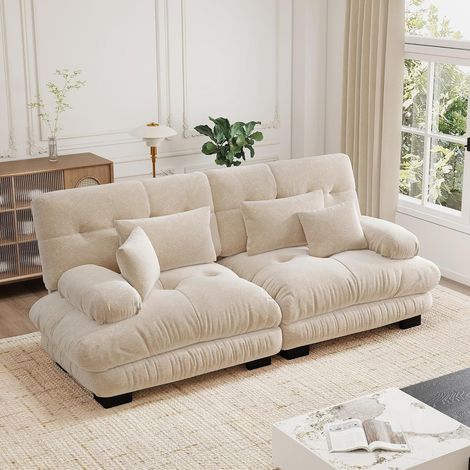 Canapé d'angle modulable luxueux - Canapé nuage surdimensionné en forme de L pour salon, canapé-lit profond avec pouf, velours côtelé, chenille verte (1/4)