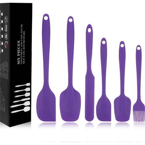 6er Silikon Spatel Set, Hitzebeständig, Antihaft, Flexibel, Lila