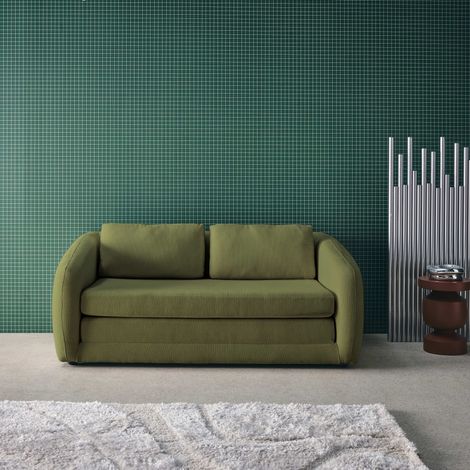 Canapé convertible 2 places tissu chenille - L 170 x P 95 x H 76cm - Twist Tissu Kaki