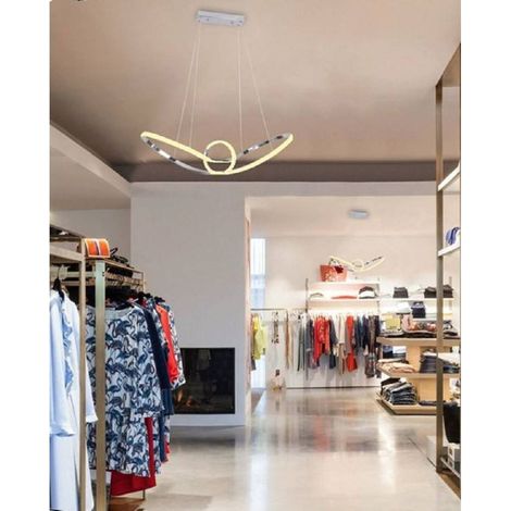 TRADE SHOP - Lampadario Led Moderno Argento A Sospensione 38 Watt Luce 6500k 4000k 3000k A07 - -Bianco Caldo      -