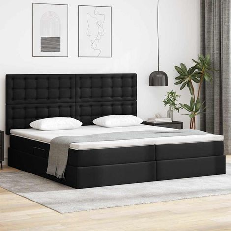 Bett mit Stauraum und LED Schwarz 200 x 200 cm Kunstleder (1/5)