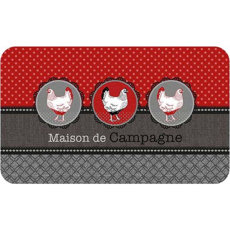 Tapis de Cuisine Imprimé "Auberge" 45x75cm Rouge (1/2)