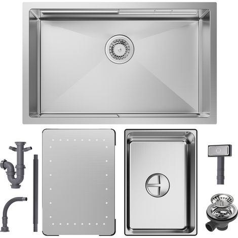 CECIPA Évier 1 Bac 70x44x21CM Évier Cuisine Évier à Encastrer en Acier Inoxydable Brossé Évier Cuisine avec Egouttoir et Vasque (1/5)