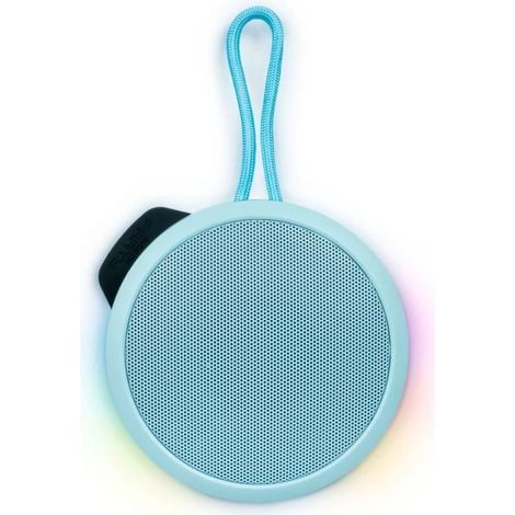 BIGBEN Party - Runde Bluetooth-Lautsprecher mit Tragegurt und Lichteffekten - 15W - Pastellblau