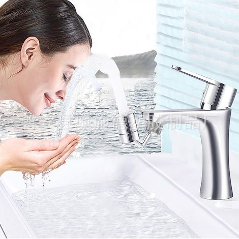 Pommeau de douche anti-éclaboussures rotatif omnidirectionnel à 720 degrés, filtre à eau à double sortie, aérateur, robinet (1/5)