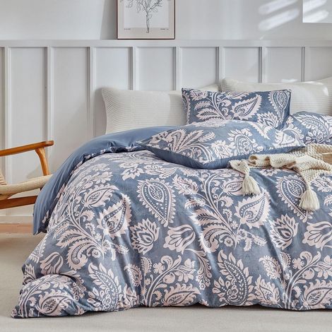 Ensemble de literie King-Size motif cachemire, bleu, microfibre, 230x220 cm