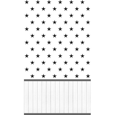 Papier peint étoiles noir et blanc Papier peint pour chambre d'enfant en Vlies avec étoiles, effet bois pour garçons et filles (1/3)