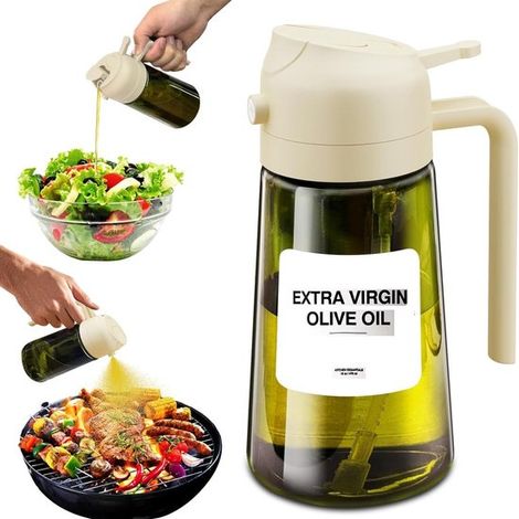 Flacon pulvérisateur d'huile – Seringue à huile – Ustensiles de cuisine – Pour la cuisson – 470 ml – 18 x 8 x 8 cm – Verre – Vert foncé (1/4)