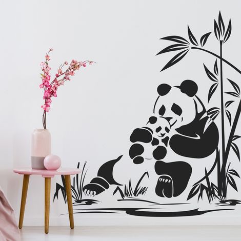 Sticker Mural - Bambou Pandas - 57x63 cm - Noir (1/3)