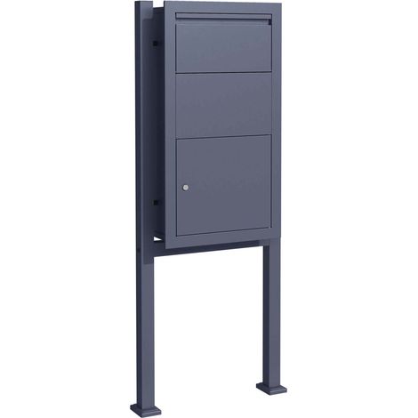 Wiltec Set cassetta postale per pacchi antracite e telaio di supporto, montaggio a pavimento (1/5)
