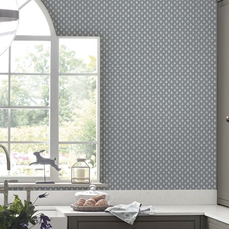 Papier peint intissé Laura Ashley Trefoil Slate 1005 x 52cm Gris