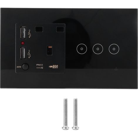 Interrupteur mural WiFi 3 gangs avec prises USB, panneau de commande à distance par APP, 95‑250V AC, prise UK, compatible domotique.