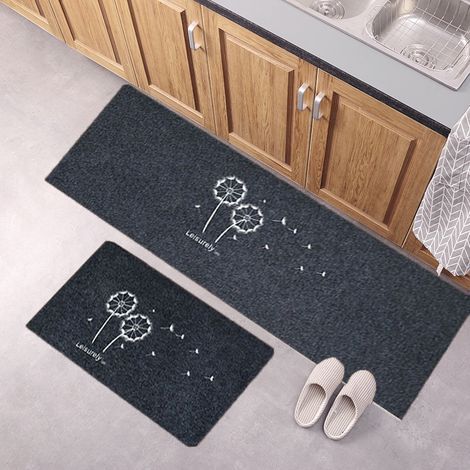 Tapis de cuisine, noirs, 4060cm + 40120cm (2 pièces), tapis de salle de bain, tapis d'entrée, tapis antidérapants, tapis d'entrée et de salon. (1/5)