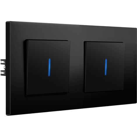 Interrupteur va et vient Avec Griffes, Interrupteur Mural Avec Voyant Lumineux, Port de connexion rapide, Cadre avant PC, 1 Gang 2 Voie, 157mm, Noir (1/5)