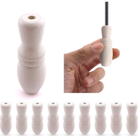 10 pompons en corde de bois blanc en forme de sablier pour les cordons de stores en bois et de stores romains. (1/5)