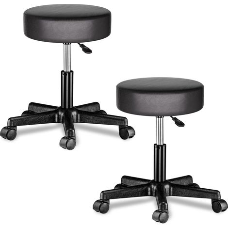 CASARIA® Rollhocker Höhenverstellbar 10cm Polsterung 46-60cm Sitzhöhe 360° drehbar Ø35cm rund Rollen Bürohocker Drehhocker Arbeitshocker Hocker 2er Set schwarz