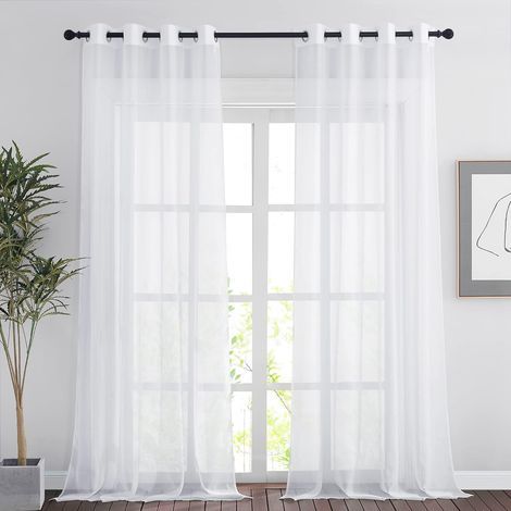 2PCS 137240cm Rideau Voilage - Double Panneaux Rideau en Voile Tulle avec Oeillets Draperies Souple Moderne pour Décoration blanc (1/5)