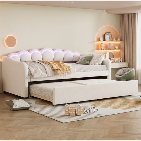 struttura letto 90x200 estraibile con LED beige OKMYHOME (1/5)