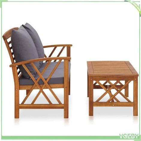 Salon de jardin - FAFEICY - 310274 - Bois d'acacia massif - 2 pièces (banc + table basse) - Coussins gris foncé (1/5)