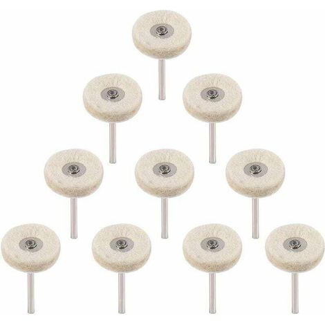 10 pieces of 25 mm wool felt polishing discs for drills and grinders with handle (1/5)