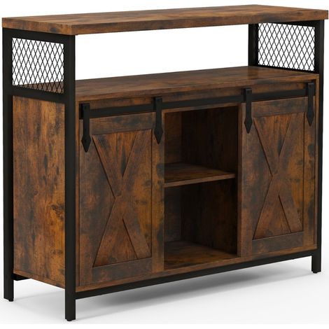 Credenza con contenitore 100 x 33 x 80 cm ripiani regolabili facile accesso stile rustico legno ingegnerizzato marrone 200020075