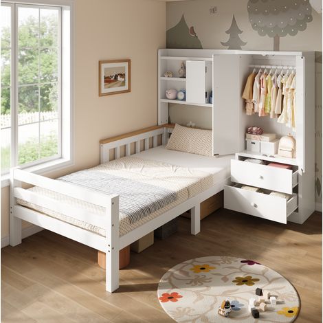 Cama infantil 90x200 cm de madera y MDF blanca con armario, sin colchón – MEUBLIV (1/5)