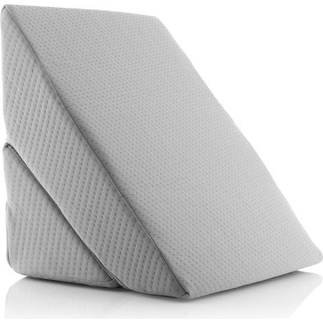 Oreiller Triangulaire Multipositions à Double Cale, Ergonomique, Polyvalent et Adaptable, Mousse à Mémoire de Forme Haute Densité, Housse Amovible, Gris, Polyester (1/5)