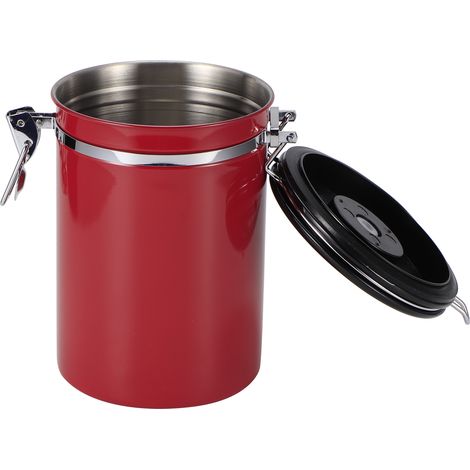 Pot de conservation pour café et thé en grains, étanche à l'humidité, en acier inoxydable avec réservoir scellé et valve d'évacuation d'air (rouge 1,8 L (contenance d'environ 750 g)) (1/5)