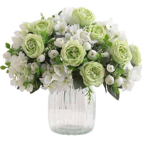 bouquets de pivoines vertes artificielles pour décoration, imitation rose, faux bouquet, composition florale en soie, centre de table (vert)