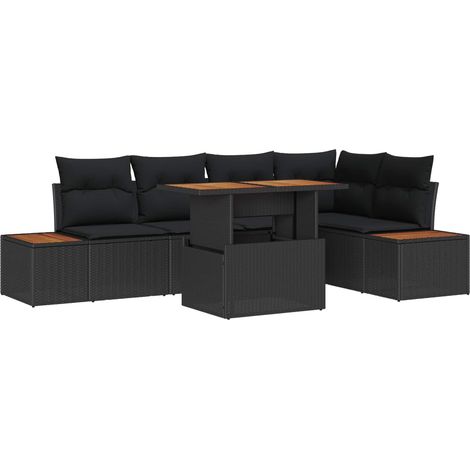 Garden Sofa Set with Storage 6 pcs Black Poly rattan vidaXL