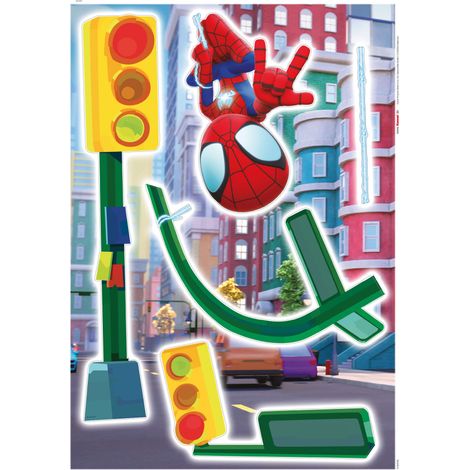 Stickers Muraux Marvel - Spidey est suspendue en dessous des feux de circulation - 50x70 cm (1/3)