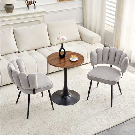 Set tavolo rotondo 60 cm MDF noce/nero con 2 sedie grigio chiaro FloraGrace (1/5)