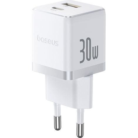 Caricabatterie da parete Baseus Palm da 30 W con porte USB-C e USB-A - Bianco (1/5)