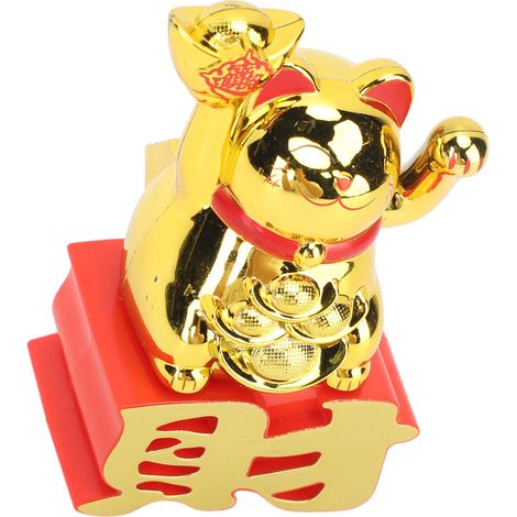 Glückskatzen-Ornament mit winkenden Armen – zieht Reichtum an – Glückskatze für Schreibtisch, Auto, Büro, Geschäft – Gold – MLY23109 (1/5)