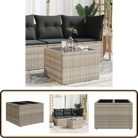 Table de jardin avec dessus en verre gris clair résine tressée - Table De Jardin - Mobilier De Jardin - Table Extérieure - Table Patio - Table En Résine Tressée