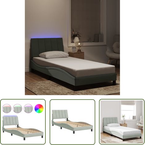 The Living Store Cadre de lit avec LED sans matelas gris clair 80x200 cm velours - Cadre De Lit - Lit Avec Led - Lit Design - Lit Velours - Lit Double (1/5)