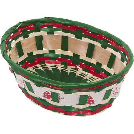 Cesto natalizio verde in bambù, 24x18H9 cm (kit da 10)