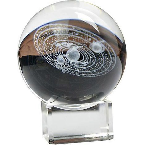 Boule de cristal 3D représentant le système solaire, avec socle, jouet éducatif d'astronomie et de sciences pour enfants.
